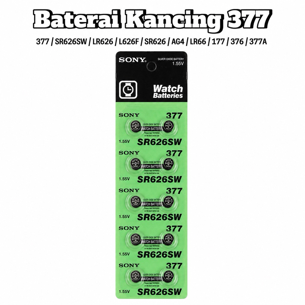[6pcs] Baterai Jam Tangan Sony 377 / 626SW / Baterai Kancing Sony 377/626 / Baterai Coin 377