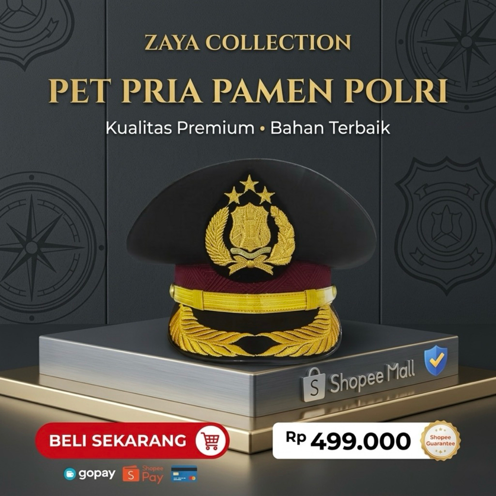 Topi pet pria polri polisi pamen
