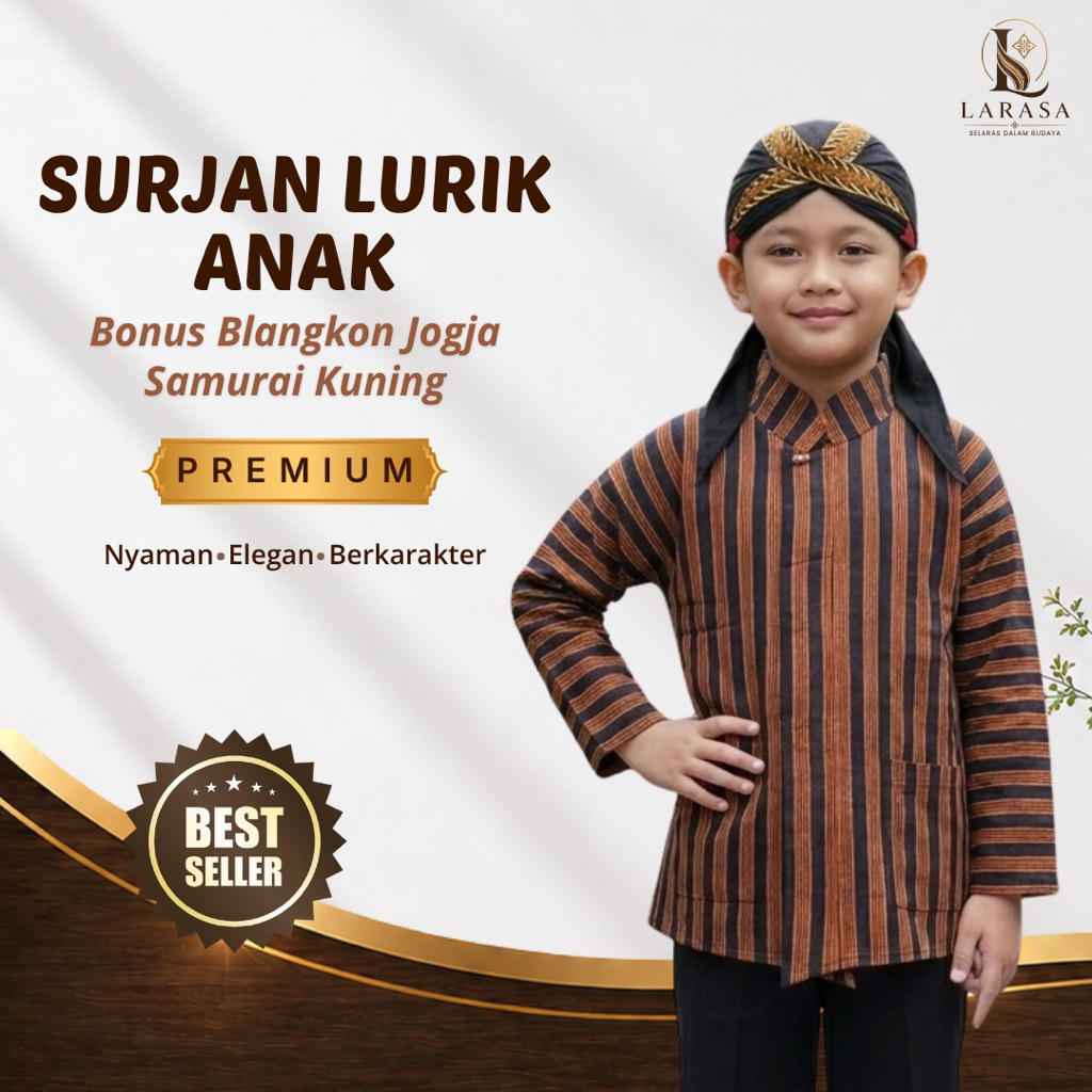 Surjan Lurik Anak Bonus Blangkon Jogja Samurai Kuning | Set Surjan Dewasa & Blangkon Jogja Samurai K