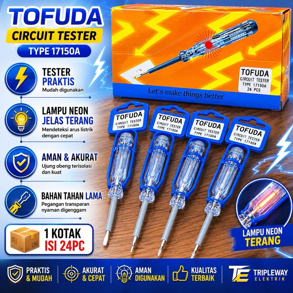 TOFUDA Circuit Tester 17150A Tespen Gantung model philips Test Pen Listrik 1 Kotak Isi 24PCS