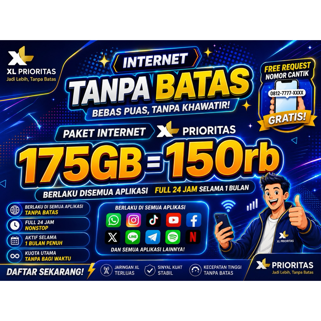 PAKET DATA XL MURAH KARTU KUOTA 175GB 150RB TERIMA REQUEST NOMOR CANTIK