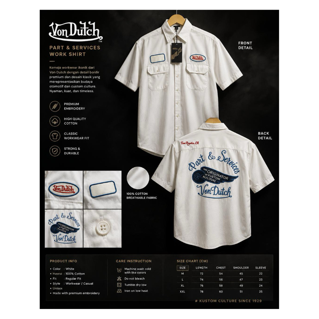 Von Dutch California Eye Workshirt White 100% Original Von Dutch