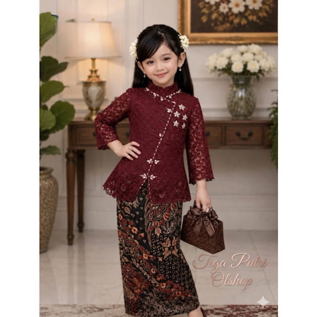 KEBAYA JANGGAN ANAK / KEBAYA BROKAT PAYET ANAK / KEBAYA BROKAT MODERN / STELAN KEBAYA ANAK