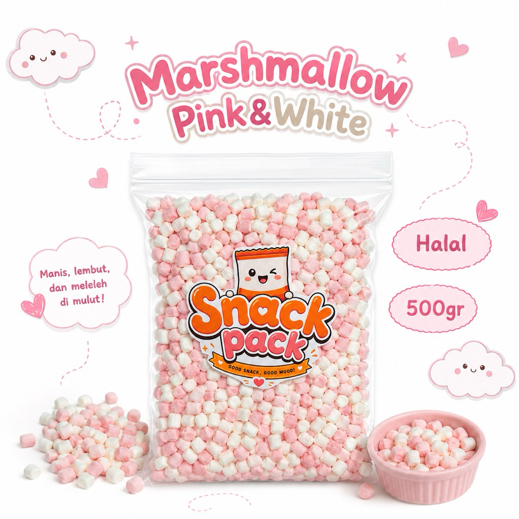 MARSHMALLOW CHOMP CHOMP PINK AND WHITE 500GR 1KG | MARSHMALLOW KECIL KILOAN MURAH