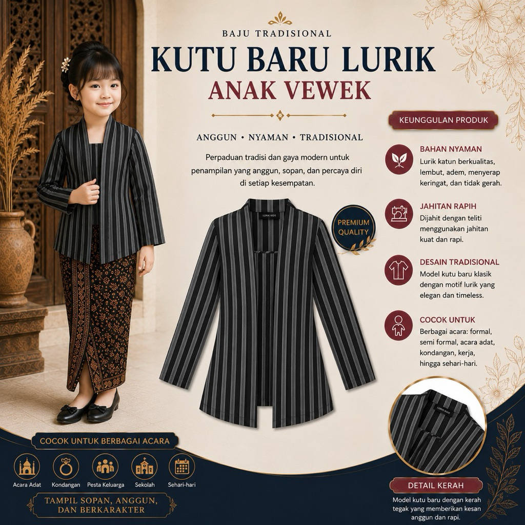 Kebaya Lurik Anak Kutu Baru Kebaya Kutu Baru Lurik Anak Cewek Atasan Anak Kebaya Lurik Abu Abu