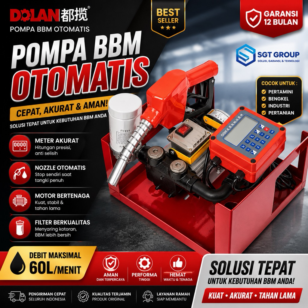 PAKET FLOW METER MINYAK SOLAR + POMPA AC YB 60LPM KOMPLIT SIAP PAKAI ( FLOW METER BBM SET )