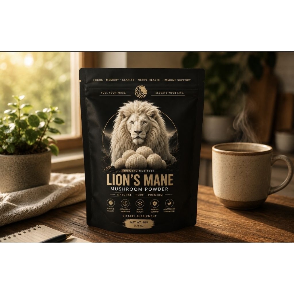 100% Pure Lion's Mane Mushroom Powder – Premium Fruiting Body – 50g