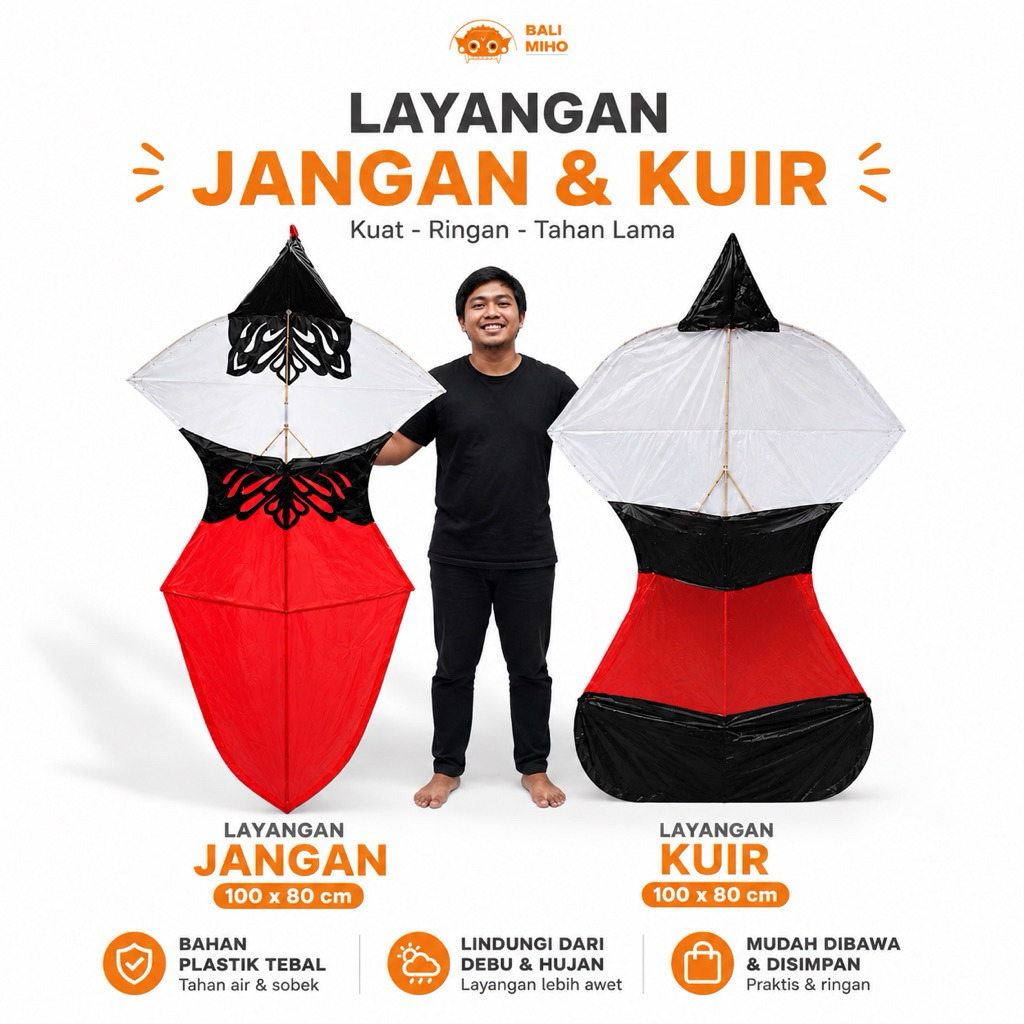 Layangan Jangan  & Kuir Knockdown 1 meter x 80 cm - Layangan Janggan knockdown - Layangan Bali - Lay