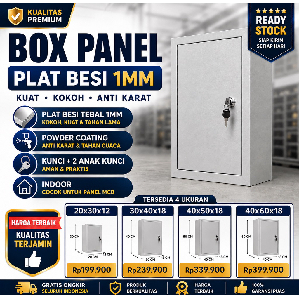 Box Panel Listrik Indoor Plat Besi 1mm 20x30x12 30x40x18 40x50x18 40x60x18 Box MCB Panel Control Pin