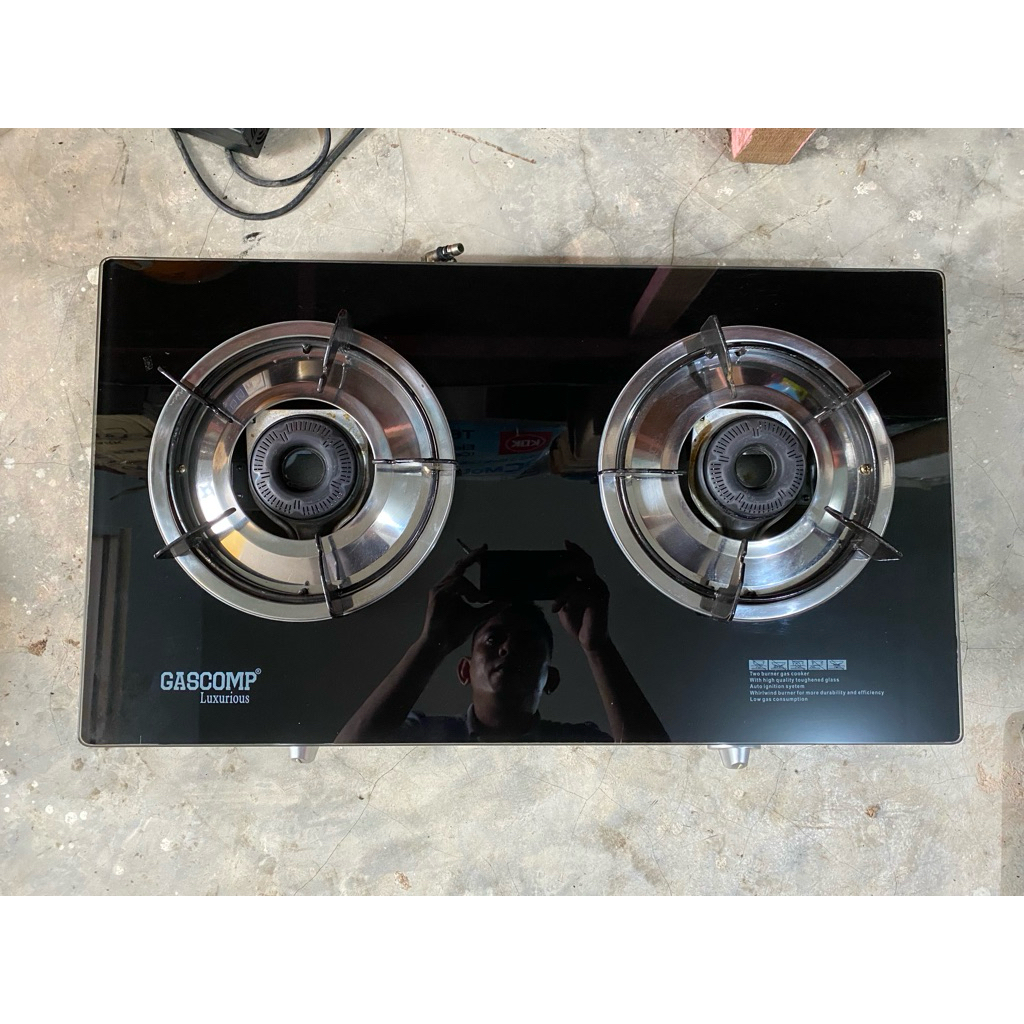 New Kompor Gas 2 Tungku Tempered Glass Gascomp Luxurious Manual uk. 38x68x10 cm. RS