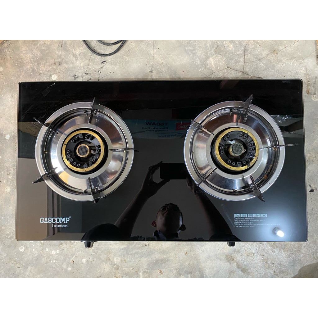 New Kompor Gas 2 Tungku Tempered Glass Gascomp Luxurious dengan teknologi 8 JET uk. 38x68x10 cm. RS