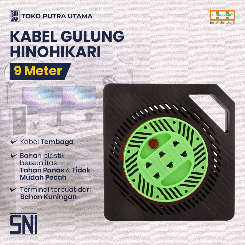 KABEL ROLL mini 9 meter colokan listrik traveling HINOHIKARI SNI