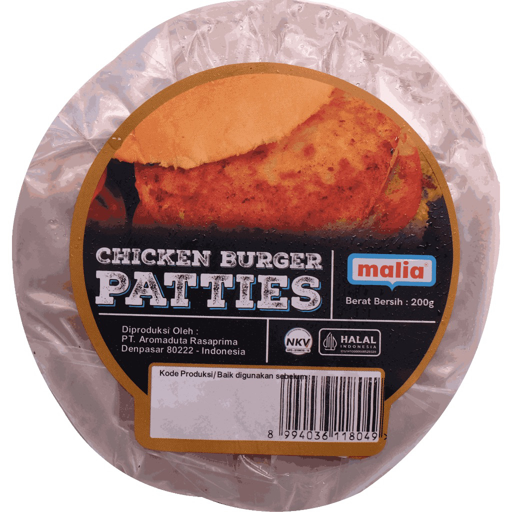 Malia Chicken Burger Patties 200gr - Daging Ayam Patty Frozen Halal