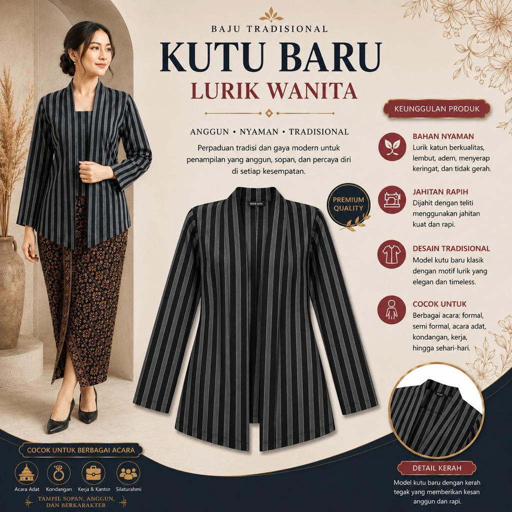 BAJU ADAT JAWA LURIK KEBAYA KUTU BARU/ATASAN CEWEK LURIK KUTU BARU/KEBAYA KUTU BARU/LURIK KEBAYA ABU