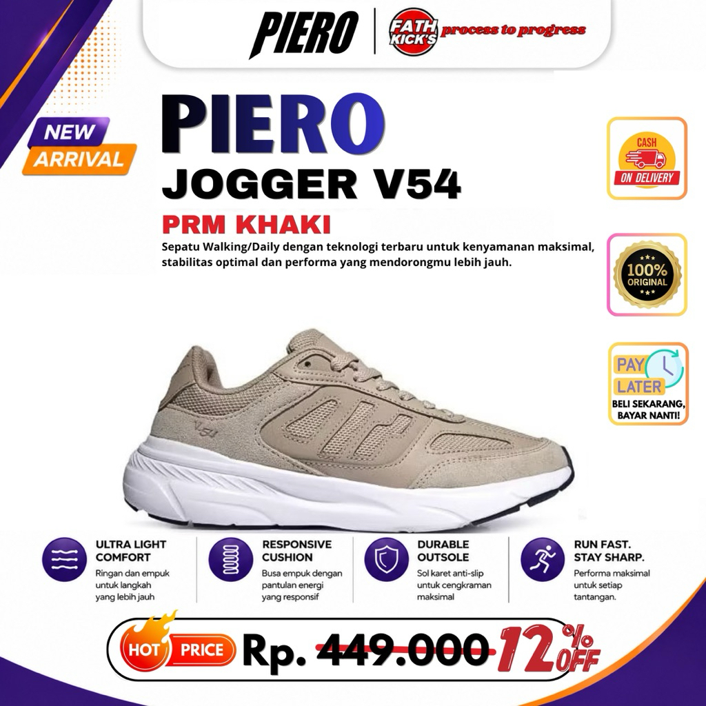 Sepatu Piero Original - PIERO JOGGER V54 PRM-KHAKI/WHITE/INDIGO