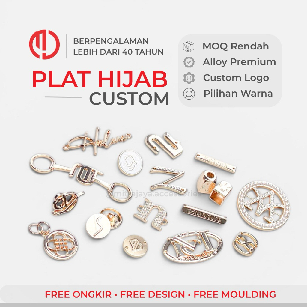 Plat Hijab Custom Logo | Label Metal Hijab, Plat Gamis, Plat Baju Custom Zinc Alloy Anti Karat