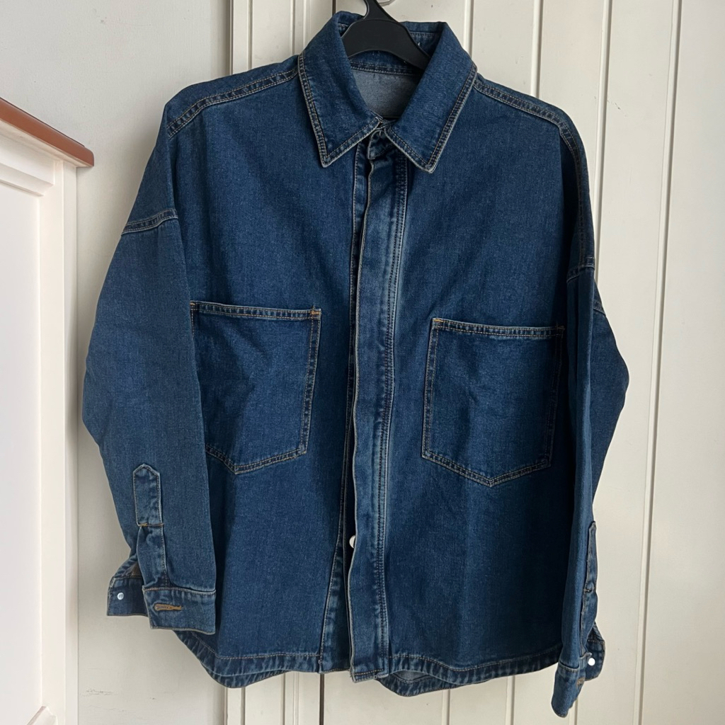 (Like New) Claryn the Label Jade Shirt Oversized Denim Jacket Boho Indigo Denim Dark Blue Kemeja Jak