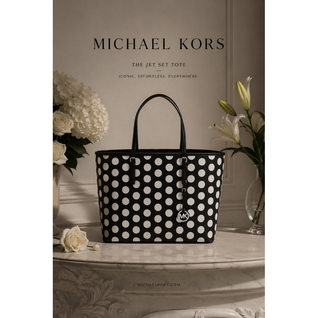 Michael Kors Polka Dot Jet Set Tote Bag - Timeless Black & White Elegance :: Preloved But In Great C