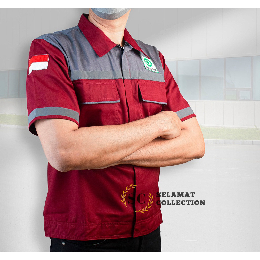 baju safety lengan pendek sergaam kerja lapangan seragam wearpack