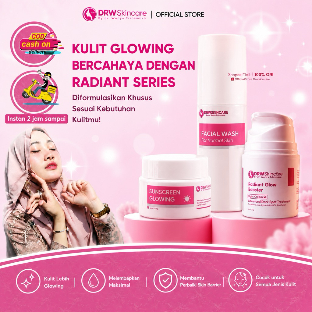 DRW Skincare Paket Radiant Cream Pencerah Glowing Flek Anti Acne Jerawat