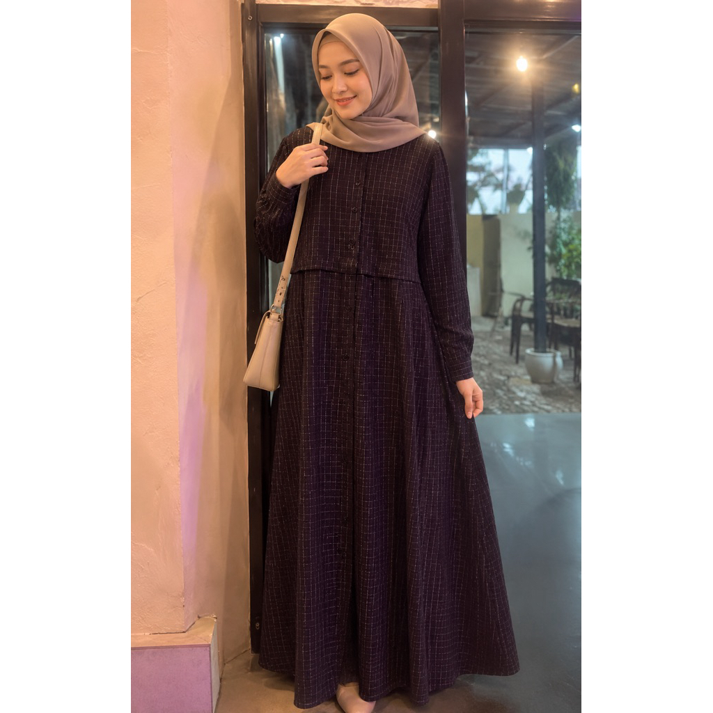 gamis semi woll kotak kotak