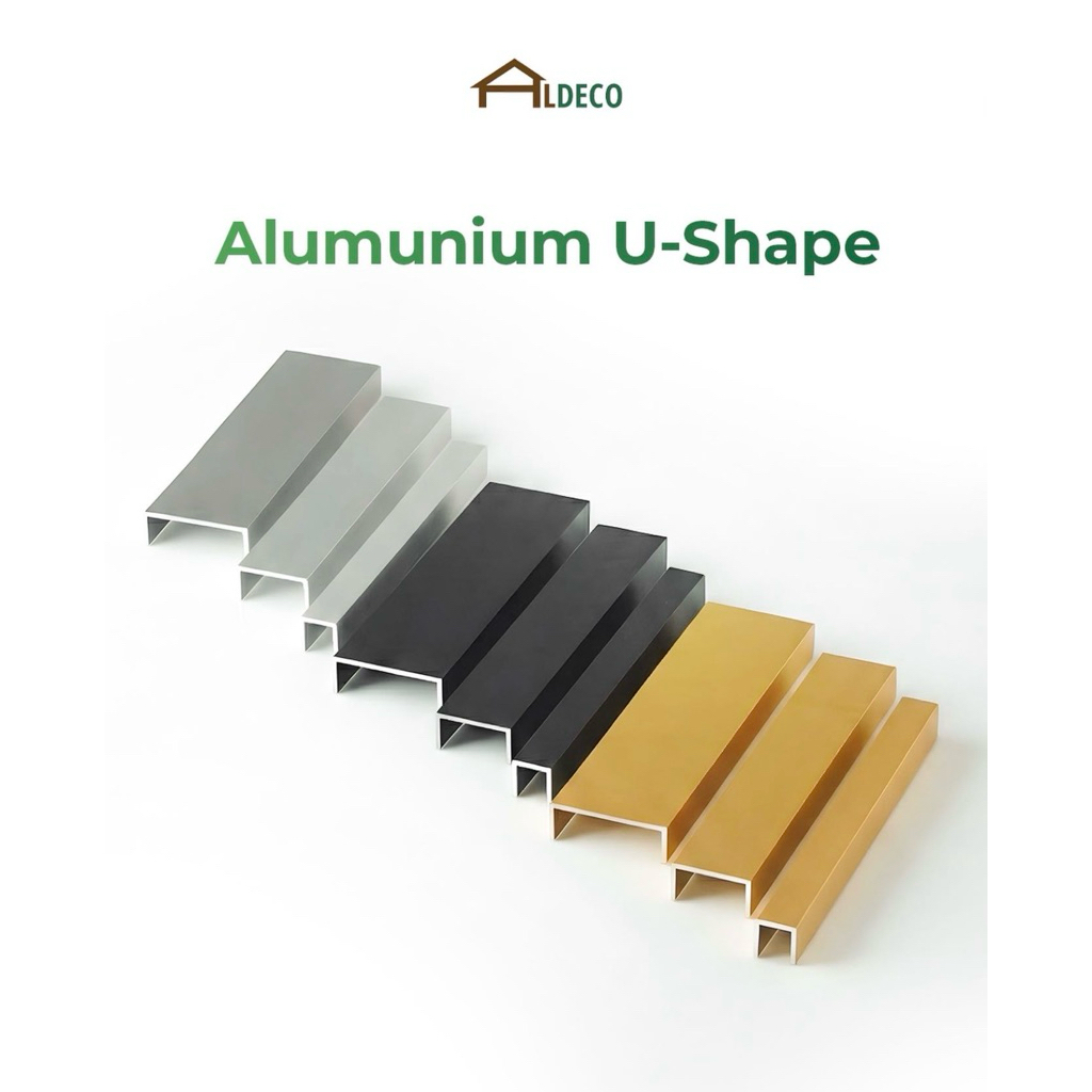 (CUSTOM POTONG) ALDECO Lis U Aluminium - Lis Plat Profil U Shape Edging