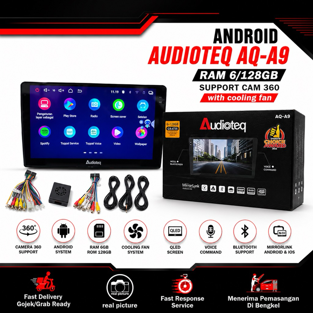 Head Unit Android 9 Inch Audioteq Ram 6/128gb simcard 4g