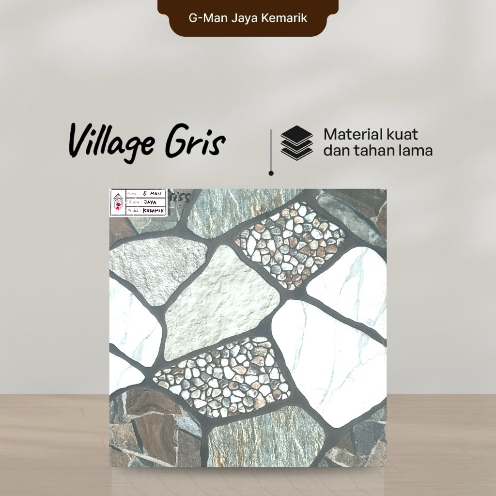 Keramik Lantai Kasar 40x40 Village Grey Keramik Mulia Ceramic Garasi/Carpot Grade A Isi 6pcs