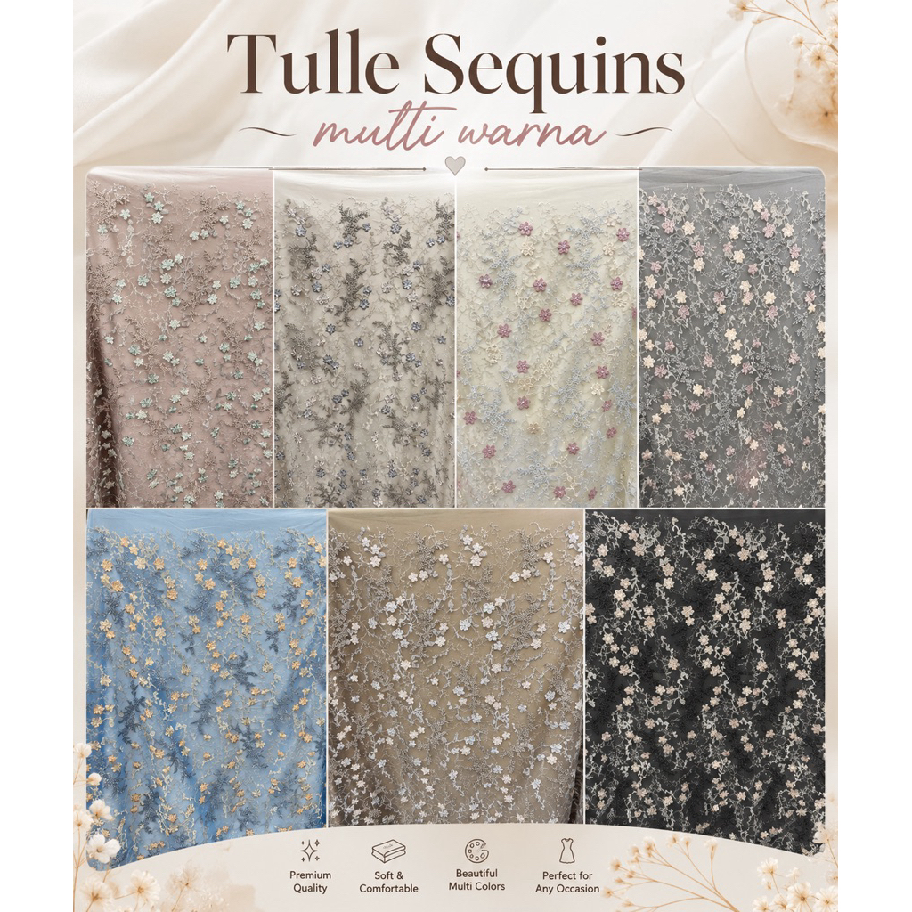 (Price per 0.5m) Tile embroidery sapto elisaab/tille tulle embroidery flower sapto table box 2 tone 