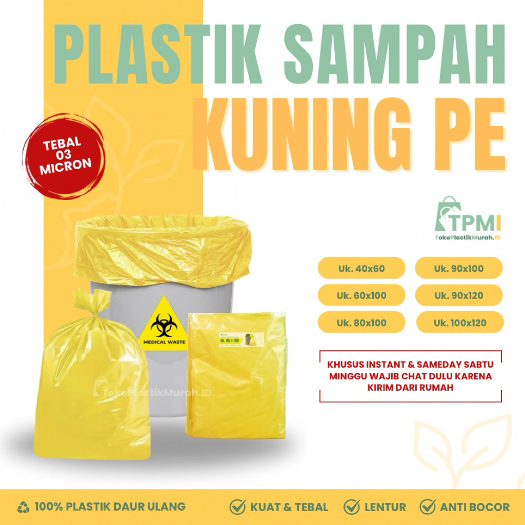 [TRASHBAG MEDIS] PLASTIK SAMPAH KUNING PE | KANTONG SAMPAH KUNING MEDIS | KANTONG SAMPAH MEDIS