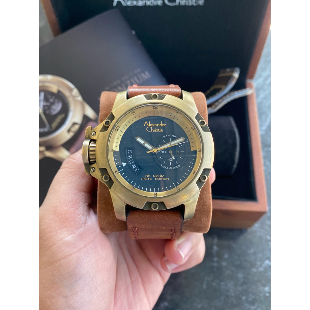 Jam Tangan Pria Alexandre Christie 6481 MA Bronzium Automatic Limited Edition Second