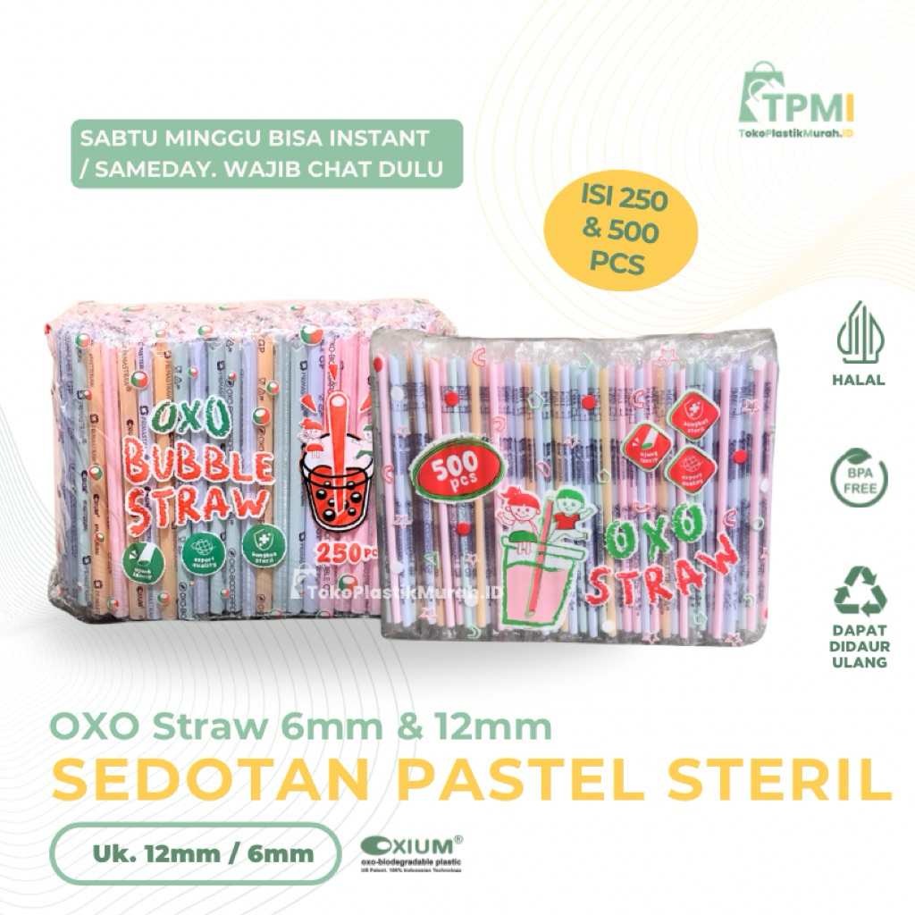 [BISA INSTANT] ANEKA SEDOTAN PASTEL OXO STRAW | SEDOTAN 6mm | SEDOTAN STERIL | SEDOTAN 12mm
