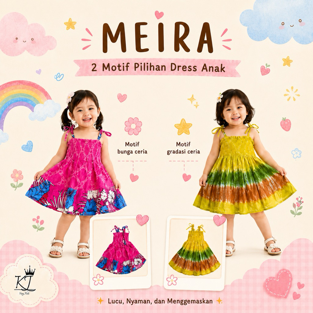 dress meira warna random baju anak katun adem motif bunga