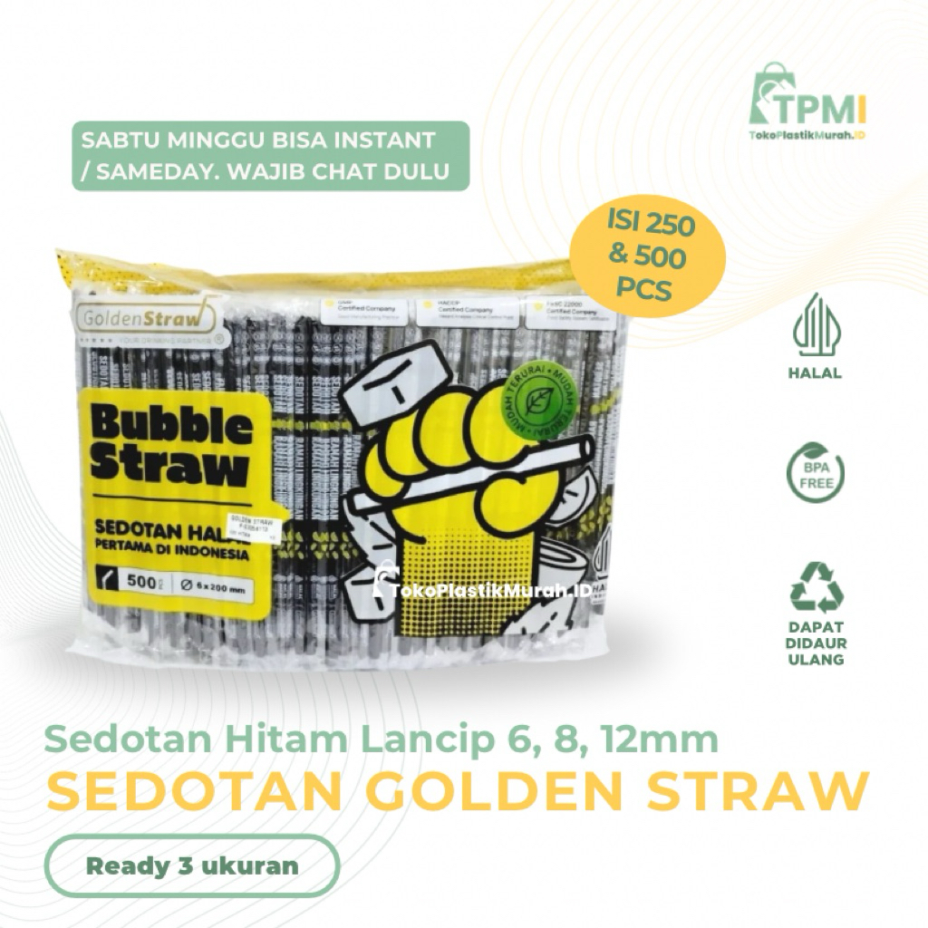 [BISA INSTANT] SEDOTAN STERIL HITAM GOLDEN STRAW | SEDOTAN HALAL | SEDOTAN STERIL | SEDOTAN PLASTIK