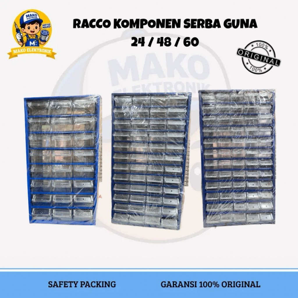RACCO RAK KOMPONEN SERBA GUNA JUMLAH LACI 24 / 48 / 60 BESAR MURAH ORGANIZER