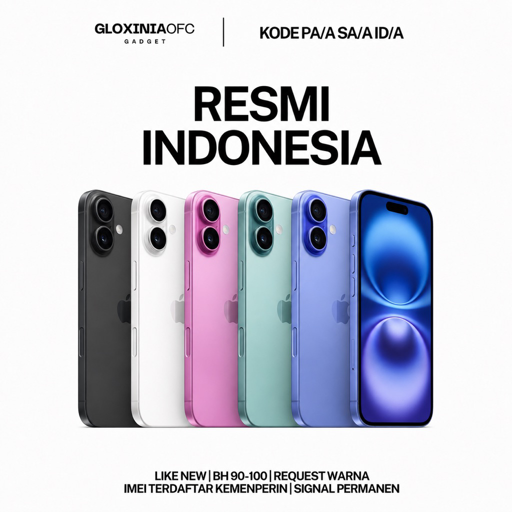 GLOXINIA - iphone 16 128 gb 256 gb 512 gb - unit resmi indonesia fullset bergaransi ex display - ime