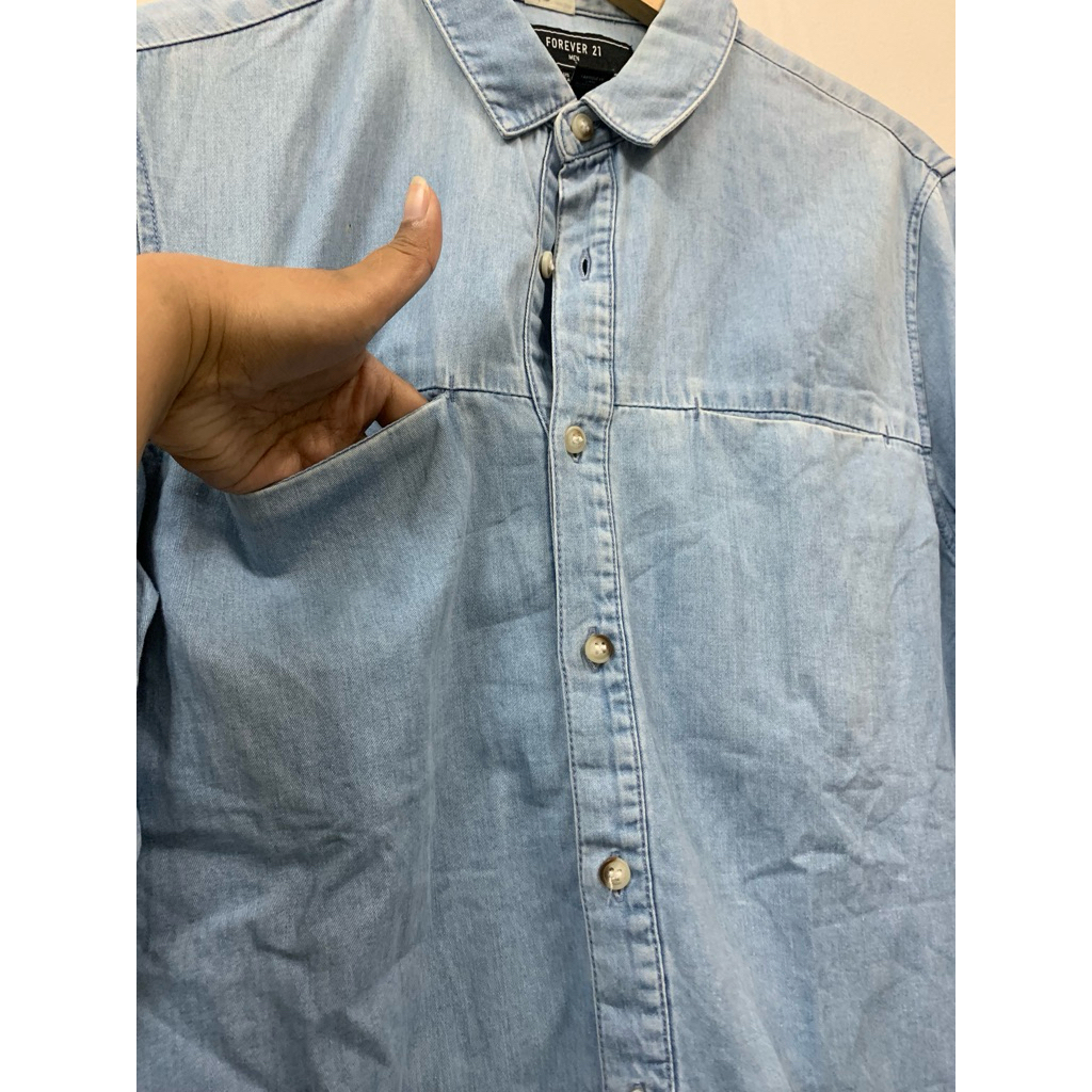 Forever 21 Men Denim Shirt | Atasan kemeja jeans F21