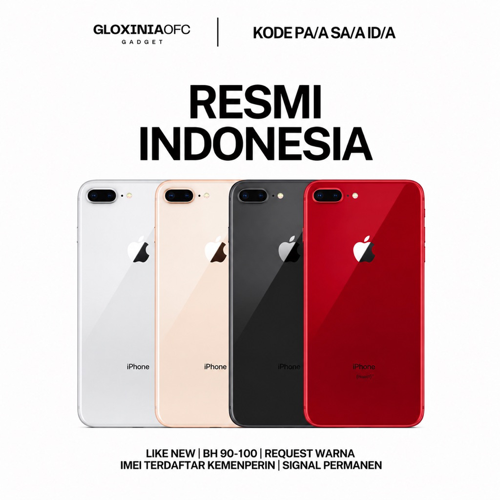 GLOXINIA - iphone 8 plus 64 gb 256 gb - unit resmi indonesia fullset bergaransi ex display - imei te