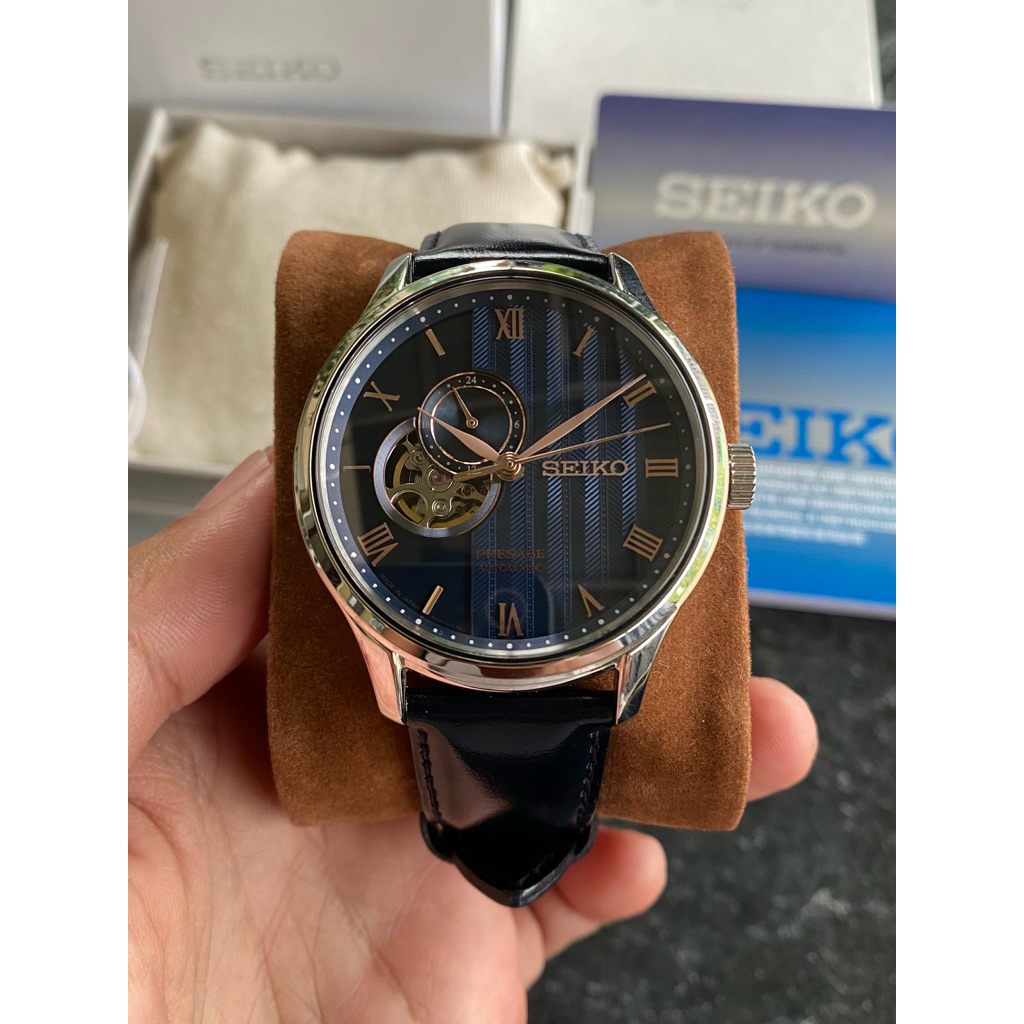 Jam Tangan Pria Seiko Presage Zen Garden Sakura Blue Dial SSA421J1 Open Heart Automatic Second  Like