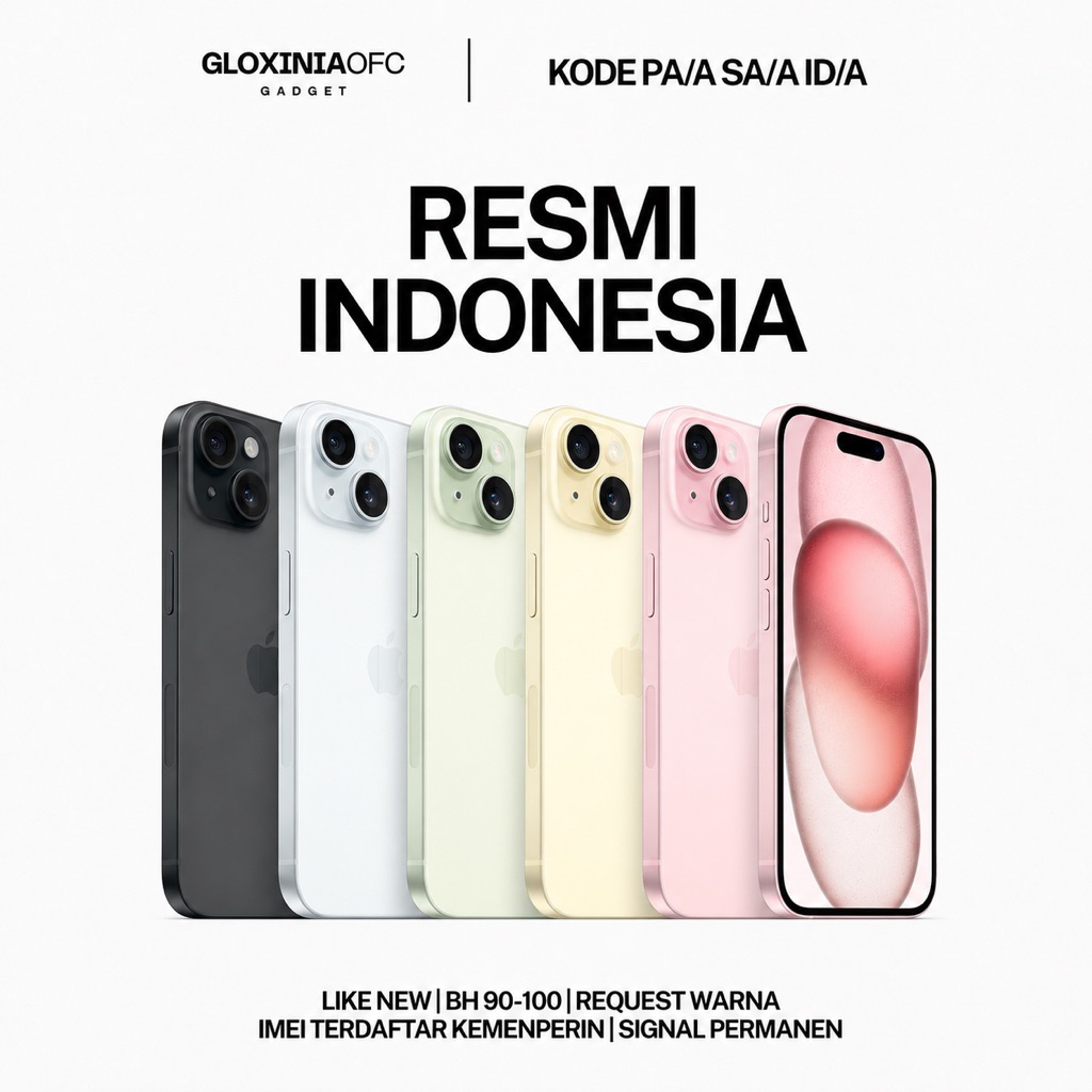 GLOXINIA - iphone 15 plus 128 gb 256 gb - unit resmi indonesia fullset bergaransi ex display - imei 