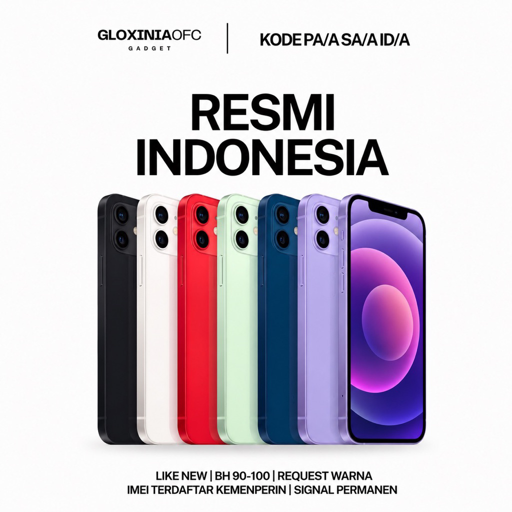 GLOXINIA - iphone 12 64 gb 128 gb 256 gb - unit resmi indonesia fullset bergaransi ex display - imei