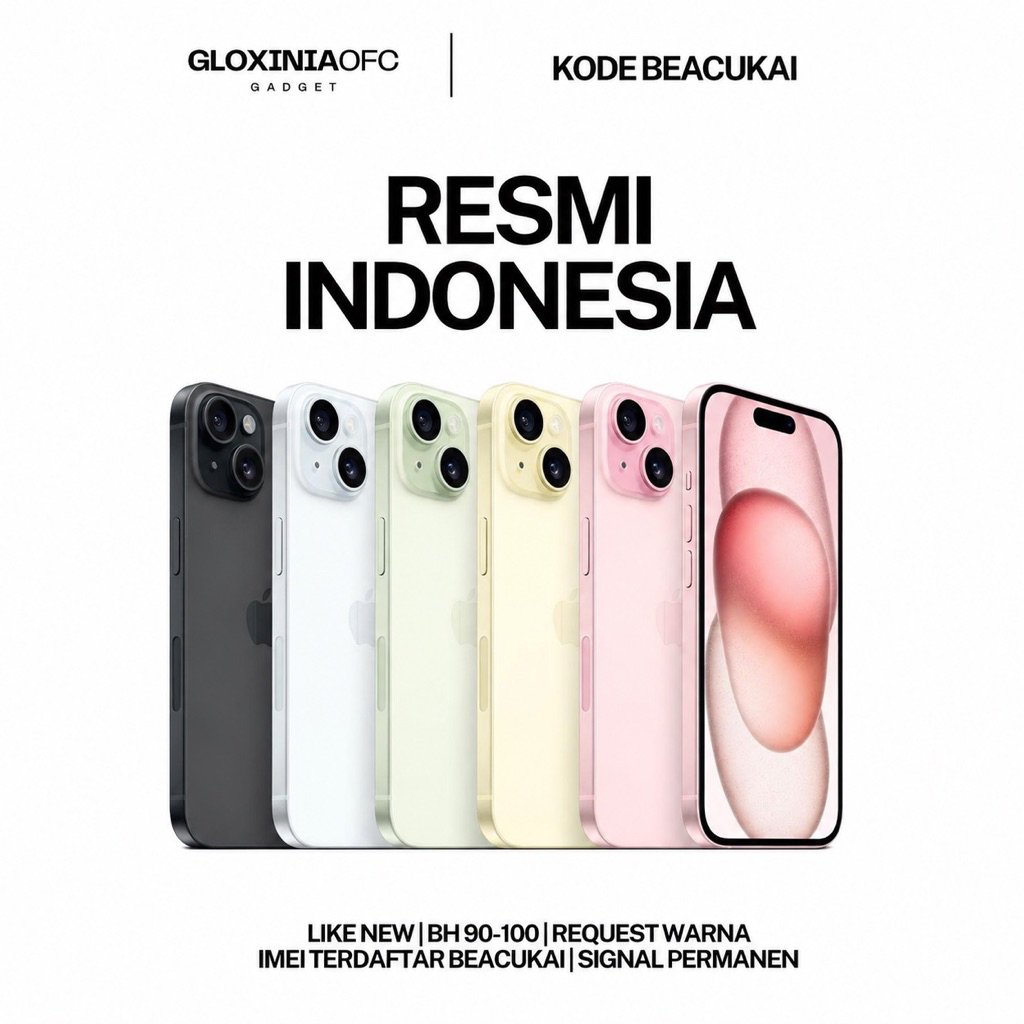 GLOXINIA - iphone 15 plus 128 gb 256 gb - unit resmi indonesia fullset bergaransi ex display - imei 