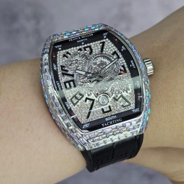 JAM TANGAN PRIA/COWOK FM-DRAGON BLACK SILVER DIAMOND AUTOMATIC ETA 45mm #Jamtanganpria #Jamtangancow