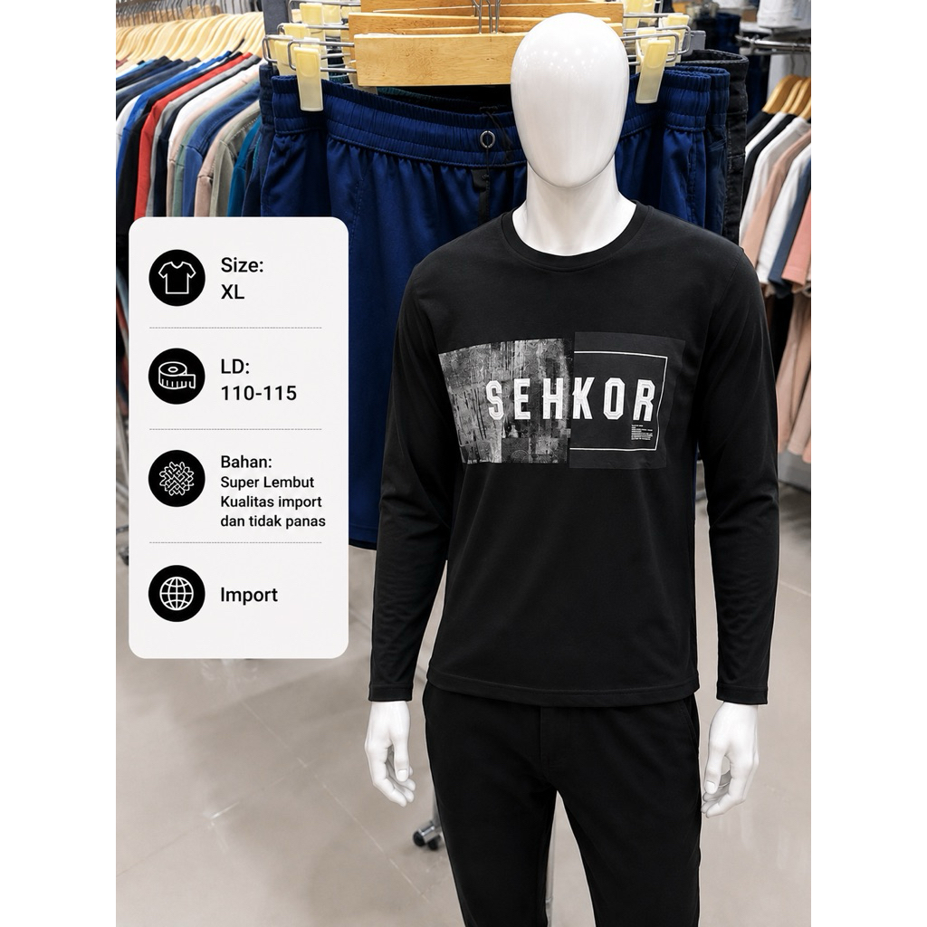 Kaos Lengan Panjang Pria & Unisex Import Lembut