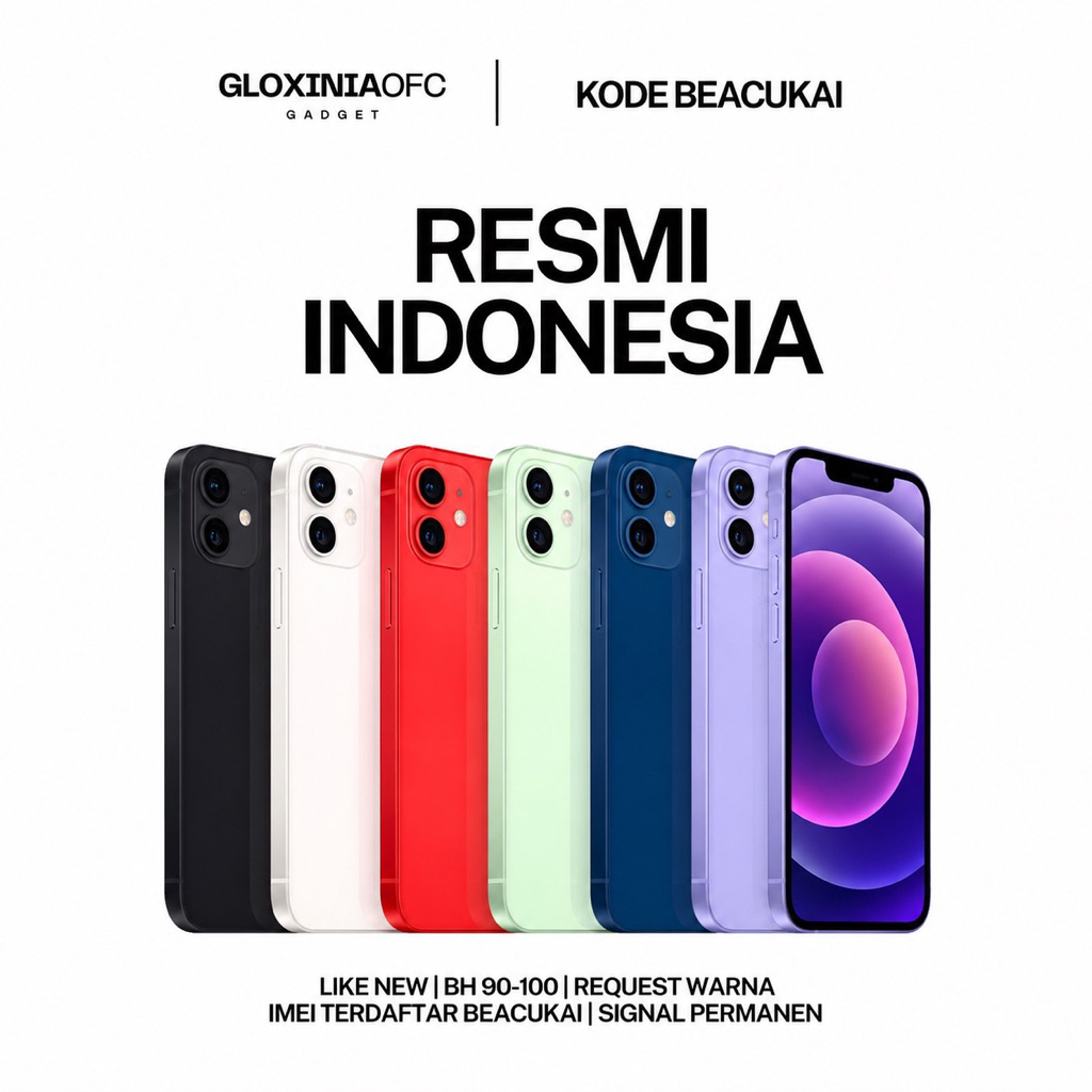 GLOXINIA - iphone 12 64 gb 128 gb 256 gb - unit resmi indonesia fullset bergaransi ex display - imei