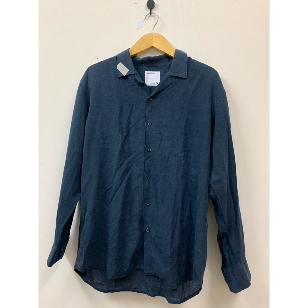 Anoblir Rayon shirt Navy | Atasan kemeja kerah open colar