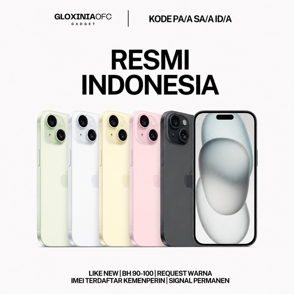 GLOXINIA - iphone 15 128 gb 256 gb 512 gb - unit resmi indonesia fullset bergaransi ex display - ime