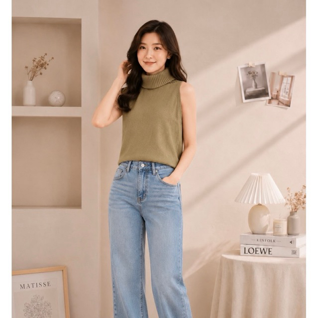 LE ANASTASIA - Yellow gold turtle neck sleeveless top atasan wanita basic classic