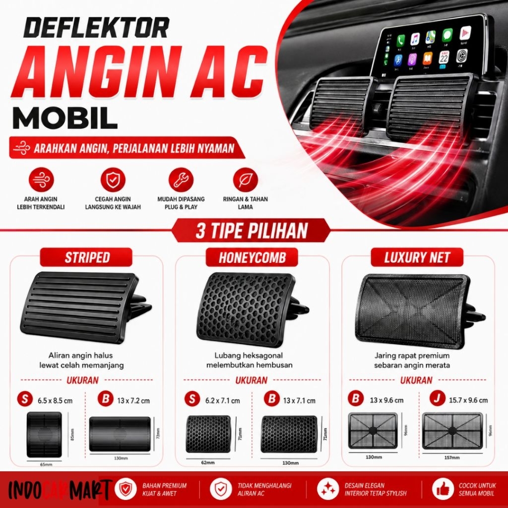 Premium Deflektor AC Mobil Universal | Pengarah Angin AC Anti Hembus Langsung | Air Conditioner Wind