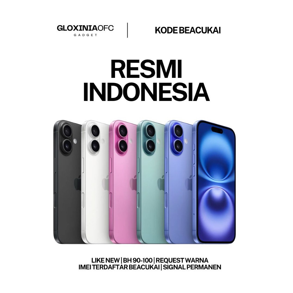 GLOXINIA - iphone 16 128 gb 256 gb 512 gb - unit resmi indonesia fullset bergaransi ex display - ime